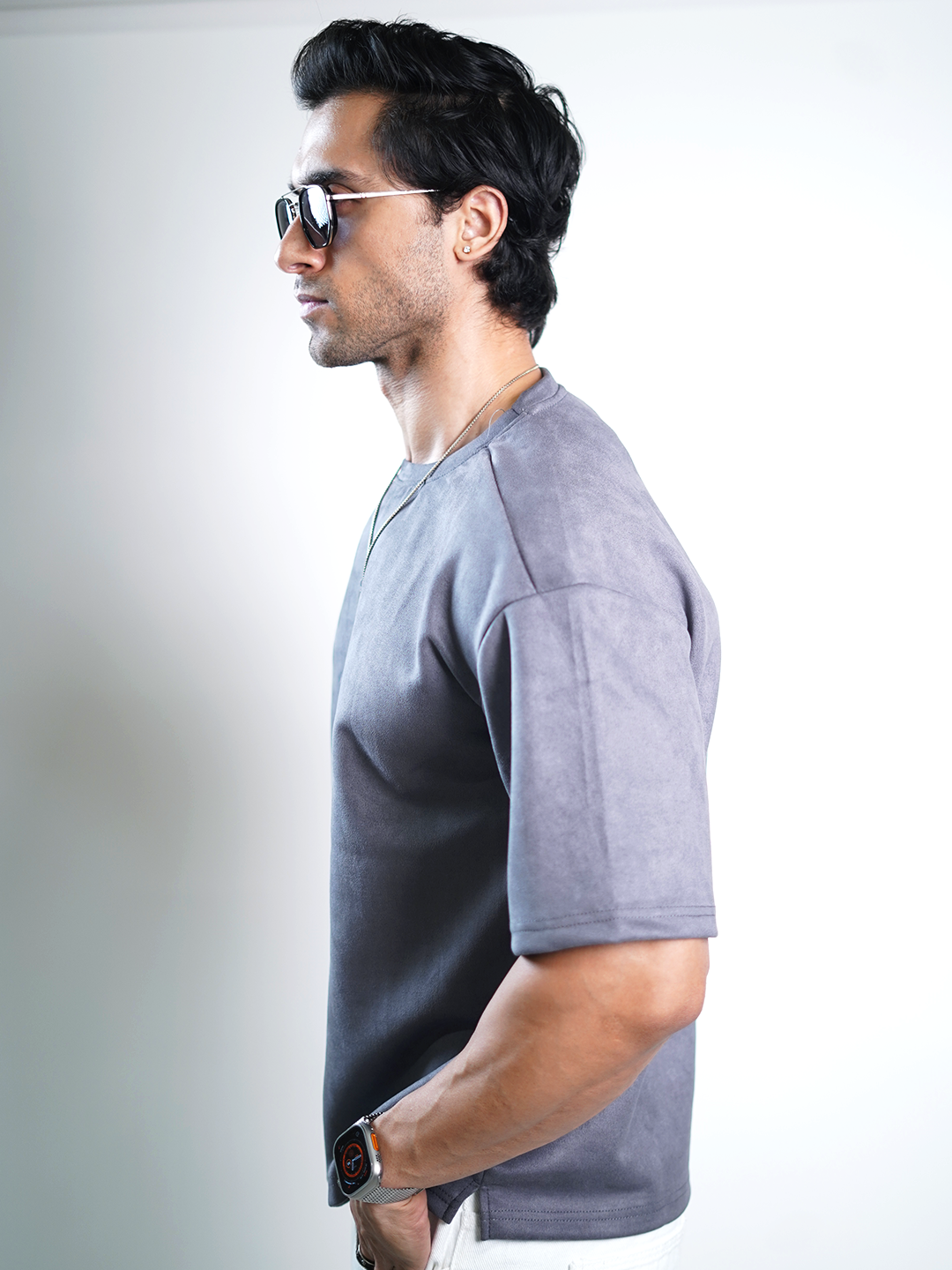 SUEDE EMBROIDERED OVERSIZED TSHIRT