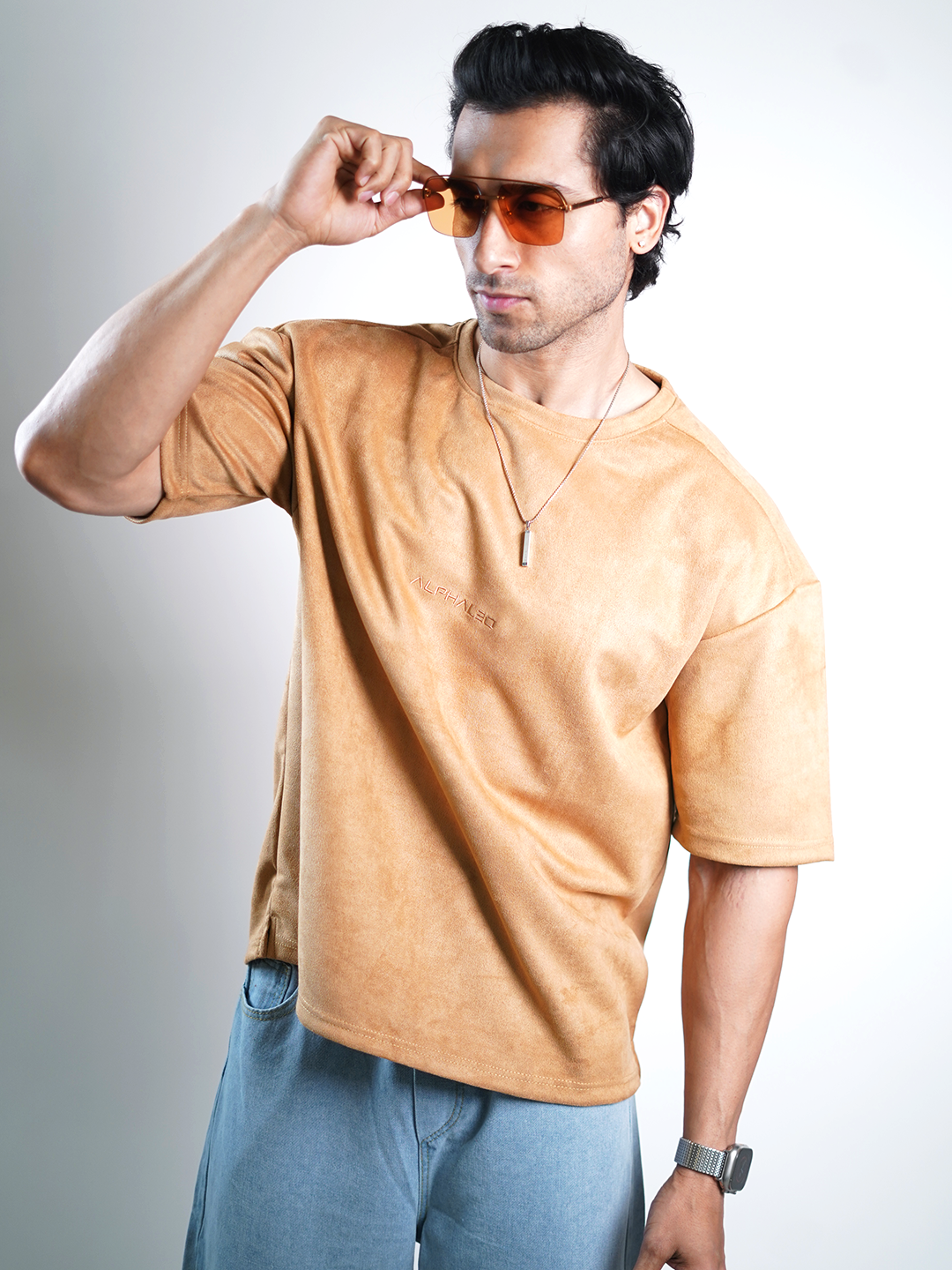 SUEDE EMBROIDERED OVERSIZED TSHIRT