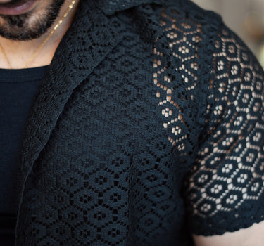 Bohemian Edition Crochet Cuban Collar Shirt Black