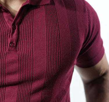 Enigma textured knitted polo T-shirt in Wine color