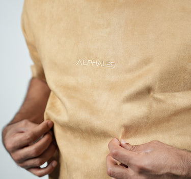 Suede Embroidered Oversized T-Shirt in Sand Colour