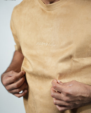 Suede Embroidered Oversized T-Shirt in Sand Colour