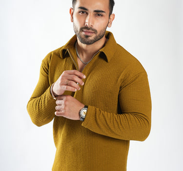 Riviera jacquard knitted Zipper Long sleeve Polo