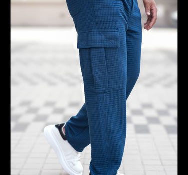 Korean Baggy Fit Structured Cargo Pants Denim Blue