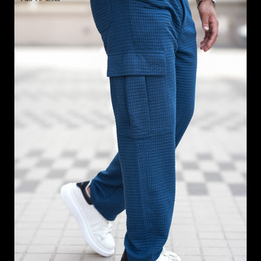 Korean Baggy Fit Structured Cargo Pants Denim Blue