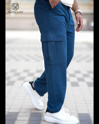 Korean Baggy Fit Structured Cargo Pants Denim Blue