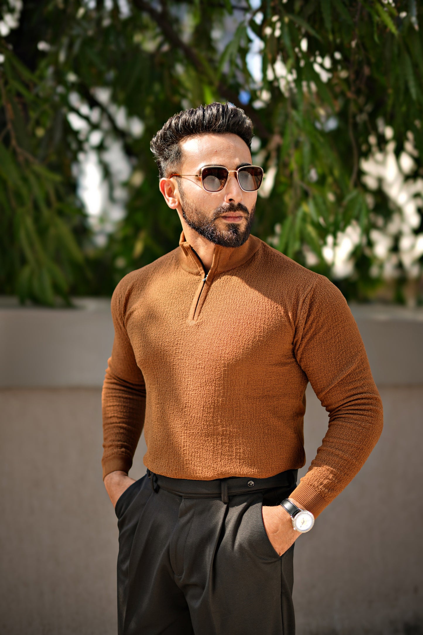 MONARCH QUARTER ZIP TEXTURED KNITTED POLO