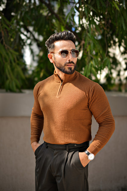 MONARCH QUARTER ZIP TEXTURED KNITTED POLO