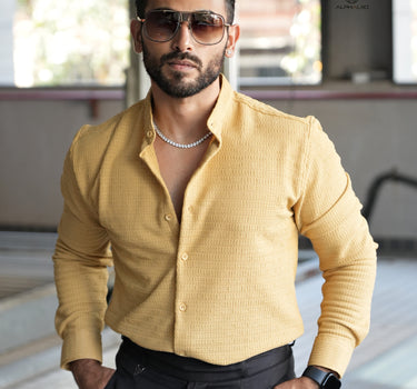 Nova Mandarin Collar Men's Designer Stretch Shirt Mustard
