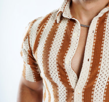 Bohemian Crochet striped Shirt Brown