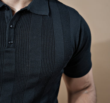 Enigma Textured knitted Polo T-Shirt in Midnight Black color