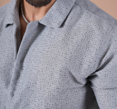 Hakoba Edit Half Sleeve Crochet Shirt Grey