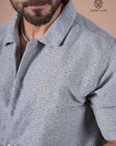 Hakoba Edit Half Sleeve Crochet Shirt Grey