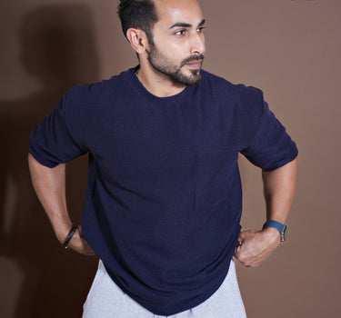 Eternals Oversized Textured Stretchable Tshirt Navy Blue