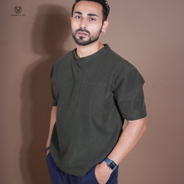 Eternals oversized Textured Stretchable Tshirt Dark Green