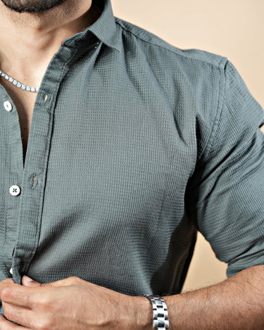 long sleeves Textured Shirt in dark grey color