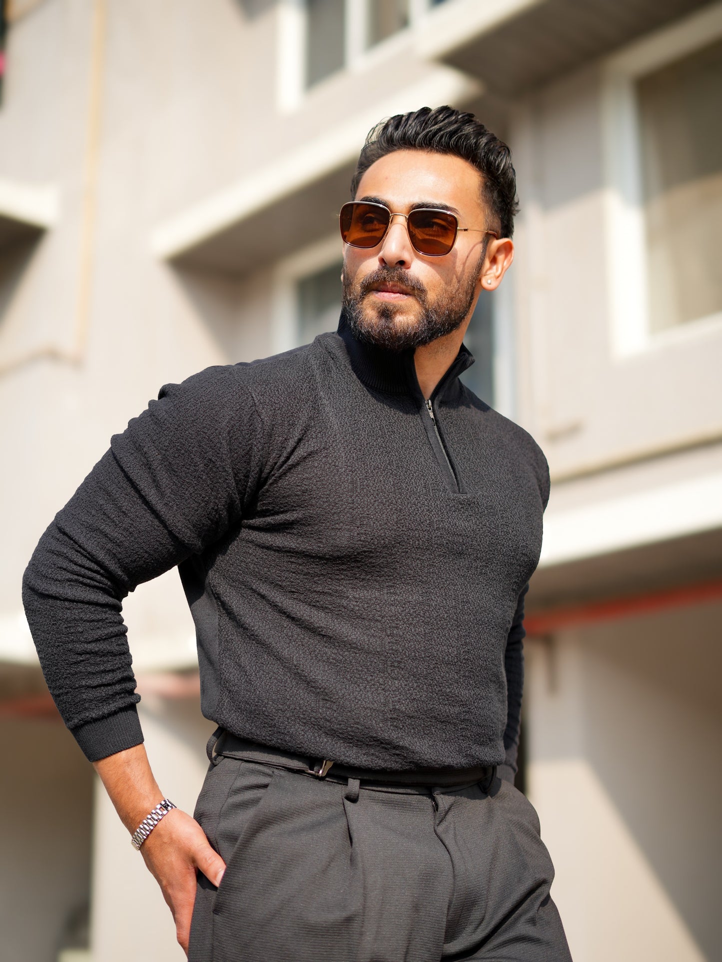 MONARCH QUARTER ZIP TEXTURED KNITTED POLO