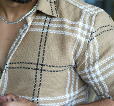 Espana Jute Dobby Textured Checkered Shirt Beige