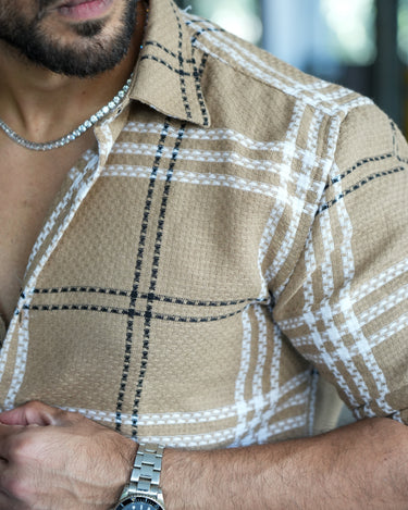 Espana Jute Dobby Textured Checkered Shirt Beige