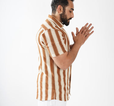 Bohemian Crochet striped Shirt Brown