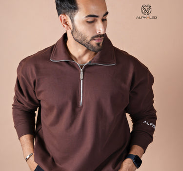 BERLIN Relaxed Fit Zip-Top Sweatshirt Brown