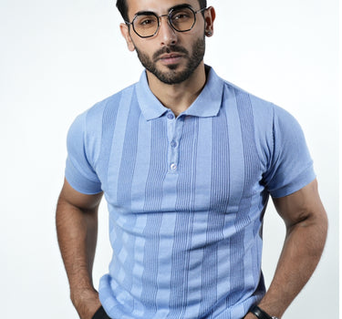 Enigma Textured knitted Polo T-shirt in Blue