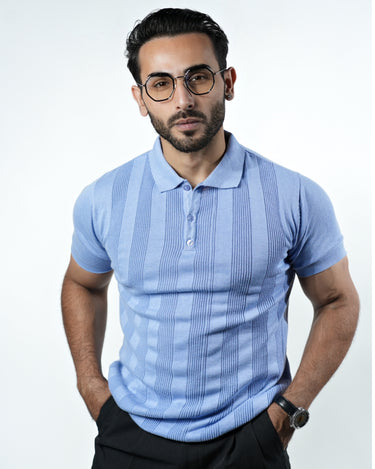 Enigma Textured knitted Polo T-shirt in Blue