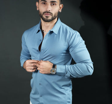 Leo Luxury Tencel™️ Lycra Shirt in blue color