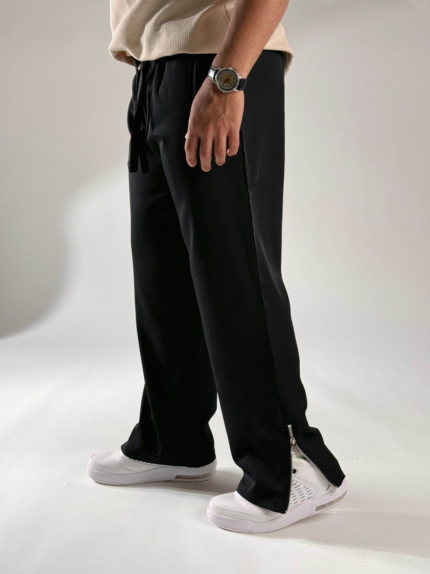 BLACK KOREAN STREET FIT ICE SILK VISCOSE JOGGER PANTS
