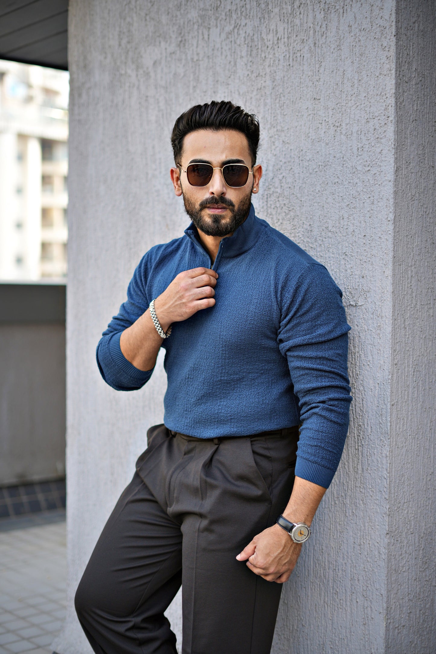 MONARCH QUARTER ZIP TEXTURED KNITTED POLO