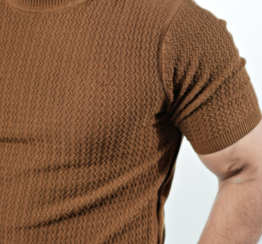 ZEN Knitted Turtle Neck Half Sleeves t-shirt in brown color.