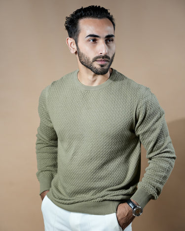 Monaco Textured knitted Sweatshirt Sage in green color