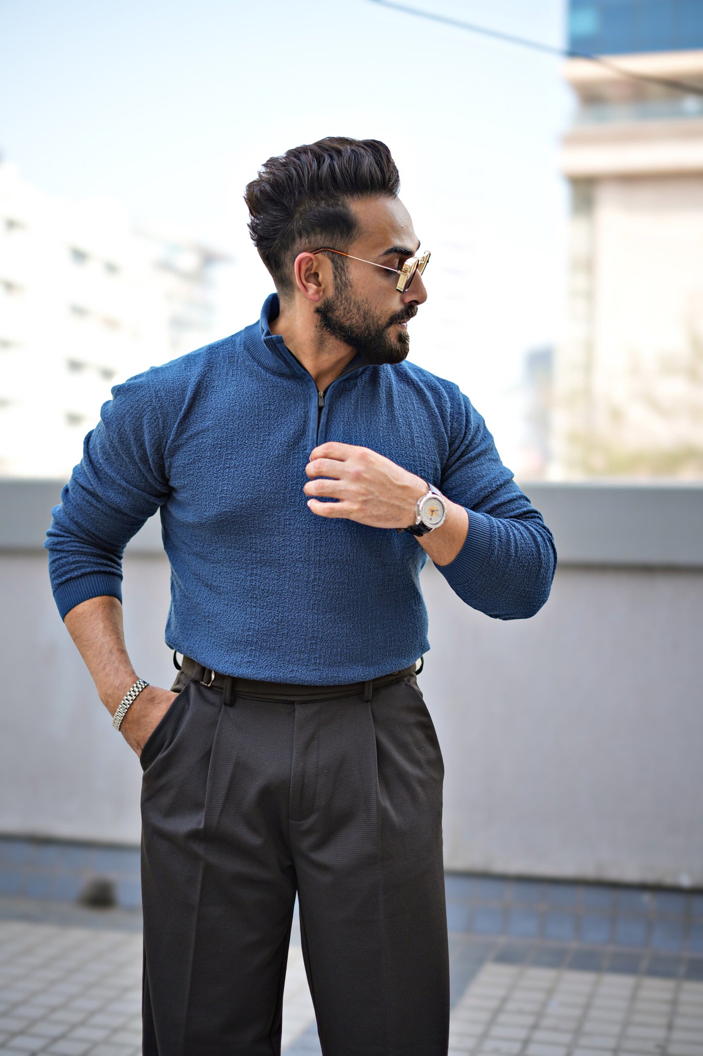 MONARCH QUARTER ZIP TEXTURED KNITTED POLO