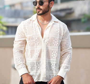 Bohemian Edit Mesh Crochet shirt Ivory