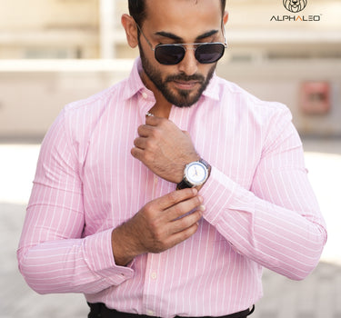 Oxford Baby Pink and White Striped Full Sleeve Single Cuff Tailored Fit Classic Formal Cotton Shirt