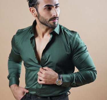 Satin Edit Luxury Stretch Shirt Dark Green