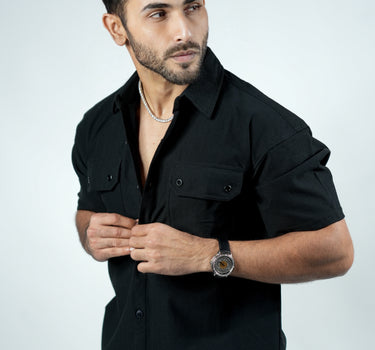 Nexus Luxury Cuban Shirt in Midnight Black color