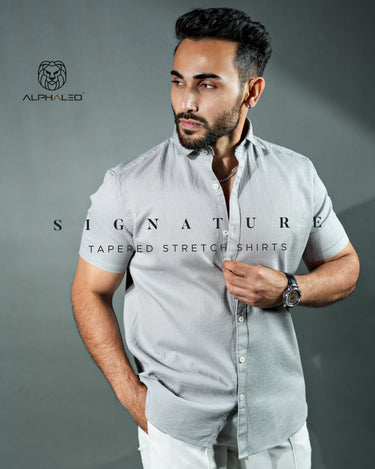 Signature Half Sleeve Tapered Stretch Shirt Light Grey