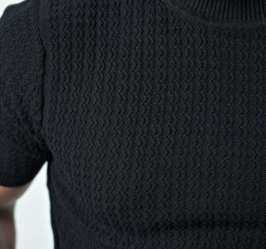 ZEN Textured Knitted Turtle Neck T-shirt in Black color