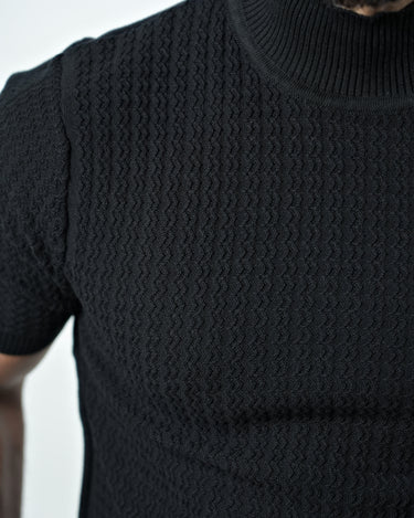 ZEN Textured Knitted Turtle Neck T-shirt in Black color