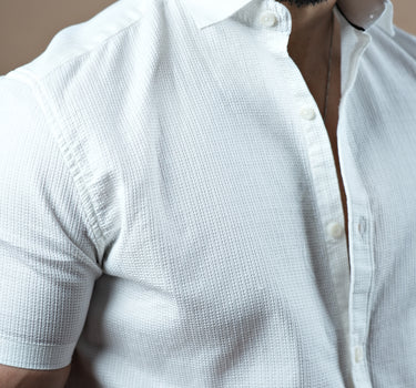 Half Sleeve Textured Stretch Shirt White