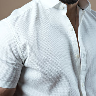 Half Sleeve Textured Stretch Shirt White