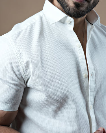 Half Sleeve Textured Stretch Shirt White