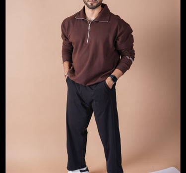 BERLIN Relaxed Fit Zip-Top Sweatshirt Brown