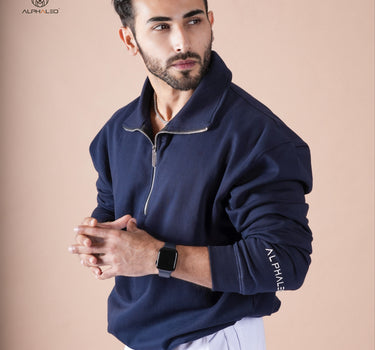 BERLIN Relaxed Fit Zip-Top Sweatshirt Navy Blue