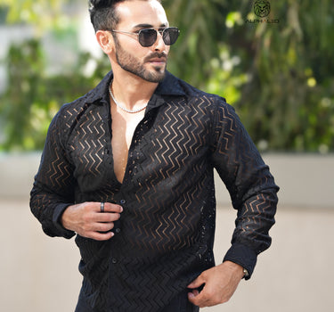 Bohemian Edit Mesh Crochet Shirt Midnight Black