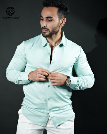 Leo Luxury Tencel™️ Lycra Shirt in Mint Green color
