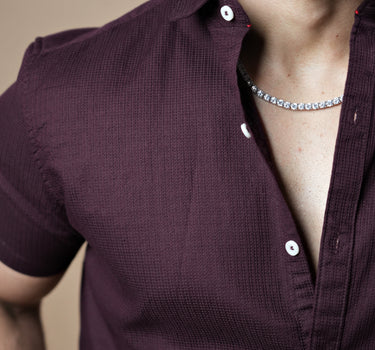 Half Sleeve Textured Stretch Shirt Wine