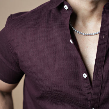 Half Sleeve Textured Stretch Shirt Wine