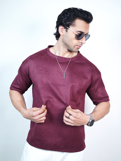 SUEDE EMBROIDERED OVERSIZED TSHIRT